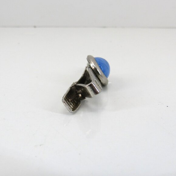 Vintage 1950's Style Tie Clip Faux Blue Star Sapphire Glass Cabochon Silver Tone - Picture 3 of 6